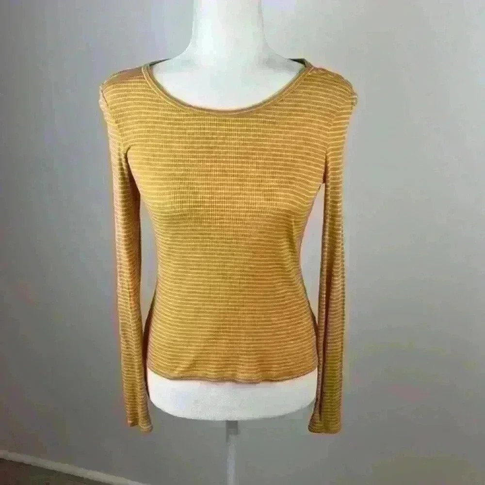 American Eagle Yellow Soft & Sexy Rib Long Sleeve Tee Size XS